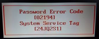 dell password error code password